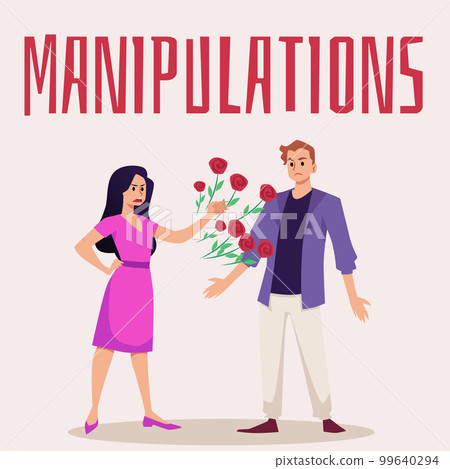 Manipulation and abuse in couple relationship banner or poster, flat vector illustration. Manipulation and abuse in couple relationship banner or poster, flat vector illustration. 99640294
