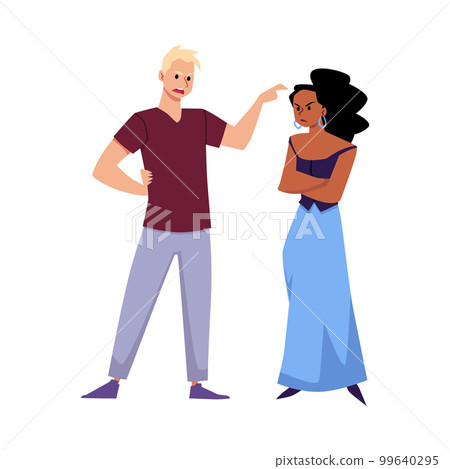 Man and woman arguing and fighting, flat vector illustration isolated on white background. Man and woman arguing and fighting, flat vector illustration isolated on white background. 99640295