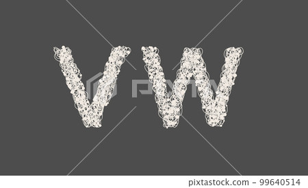 Art sketched stylized alphabet in vector, black grungy ink font, signs V, W Art sketched stylized alphabet in vector, black grungy ink font, signs V, W 99640514