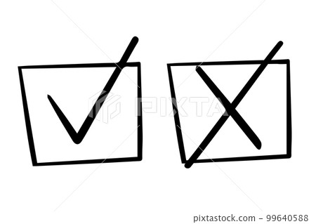 Agree mark in square shape in doodle style grunge isolated on white background. 99640588