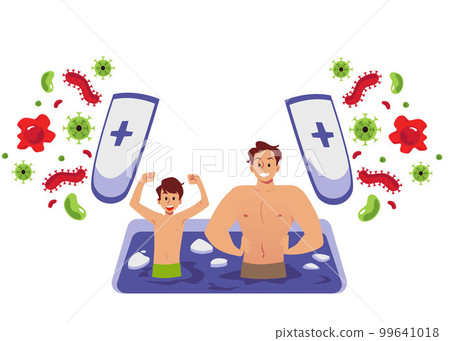 Healthy father and son hardening in ice-hole, flat vector illustration isolated. 99641018