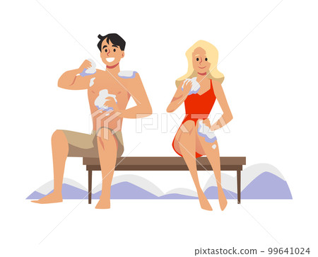 People rub their skin with snow for body hardening vector illustration isolated. 99641024