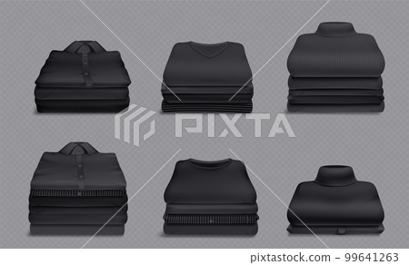Stacks of clean folded black clothes after laundry Stacks of clean folded black clothes after laundry 99641263