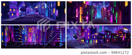 Neon light on night city road street landscape 99641272