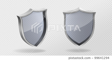 Realistic set of glass shield in metal frame 99641294