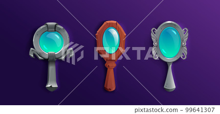 Set of cartoon mirrors in stone, wood, metal frame Set of cartoon mirrors in stone, wood, metal frame 99641307