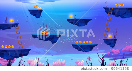 Floating rock islands vector underwater game - Stock Illustration ...