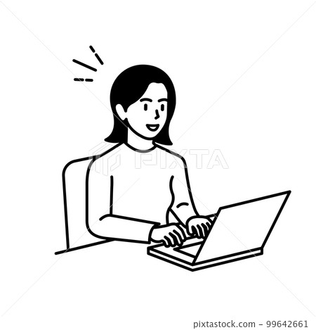 Image illustration material of a woman operating a laptop computer 99642661