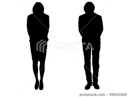 Silhouette set of bowing businessmen, male and female office workers, full body illustration 99642680