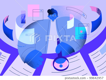 Business man searching internet online marketing people in flat art graphic design illustration Business man searching internet online marketing people in flat art graphic design illustration 99642957