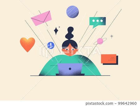 Woman using laptop lifestyles with internet technology people in flat art character illustration 99642960