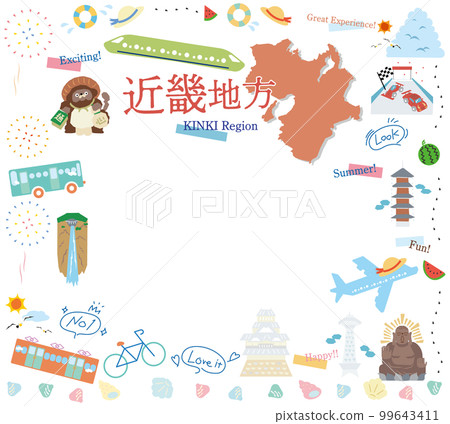 日本近畿地區夏季特產觀光一組圖標（平面） 99643411