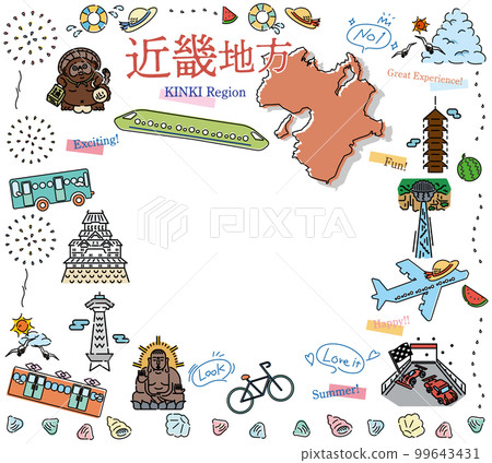 A set of icons of summer specialties sightseeing in the Kinki region of Japan (line drawing) 99643431