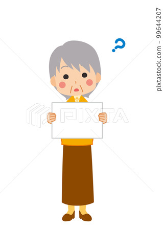 Illustration of a cute senior woman tilting her head with a message board White background Vector Full body Person 99644207
