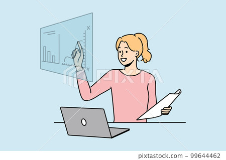 Woman work with graphs on computer Woman work with graphs on computer 99644462