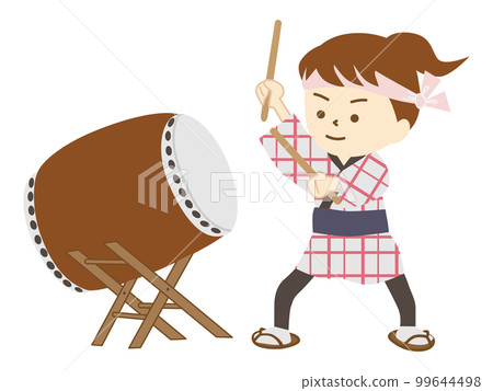 節日那天穿著法衣打日本鼓的女孩 節日那天穿著法衣打日本鼓的女孩 99644498