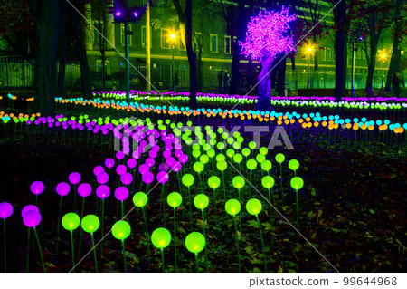 color LED illumination in the park. street light color festival decoration 99644968