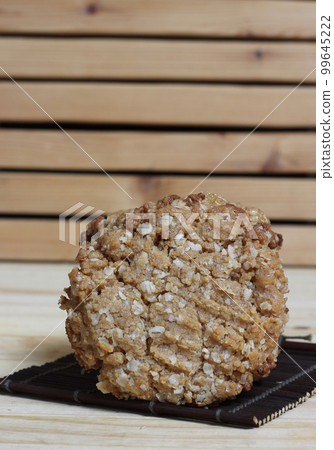 Oatmeal Peanut Butter Cookies With Almond Milk in Rustic Kitchen 99645222