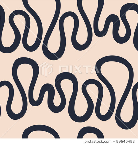 Matisse inspired abstract hand drawing waves seamless pattern in navy blue and beige color. Vector wavy background. 99646498
