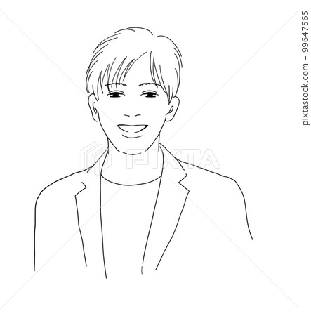 Sketch-style line drawing illustration of a smiling young man Sketch-style line drawing illustration of a smiling young man 99647565