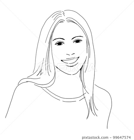 一個微笑的長發女人的素描式線條畫插圖 一個微笑的長發女人的素描式線條畫插圖 99647574
