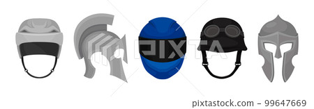 Different Helmet as Protective Head Covering Isolated on White Background Vector Set Different Helmet as Protective Head Covering Isolated on White Background Vector Set 99647669