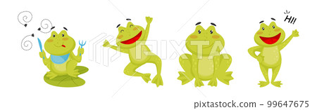 Cute Green Leaping Frog Character Engaged in Different Activity Vector Set Cute Green Leaping Frog Character Engaged in Different Activity Vector Set 99647675