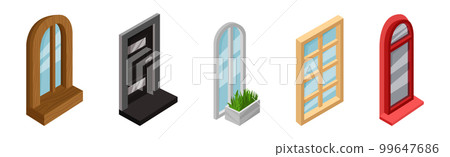 Door as Hinged Entry or Exit and Window Isometric Vector Set Door as Hinged Entry or Exit and Window Isometric Vector Set 99647686