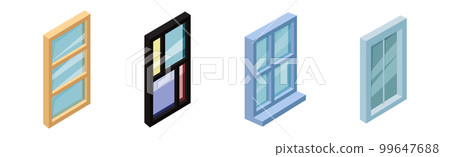 Rectangular Glass Windows in Frame Isometric Vector Set 99647688