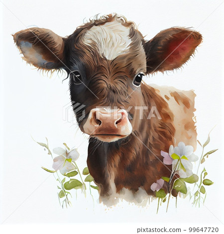Portrait of a cute calf, watercolor illustration 99647720