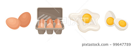 Raw, Boiled and Scrambled Egg with Yolk and Shell Vector Set Raw, Boiled and Scrambled Egg with Yolk and Shell Vector Set 99647789