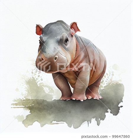 Portrait of a cute hippo. Watercolor illustration Portrait of a cute hippo. Watercolor illustration 99647860