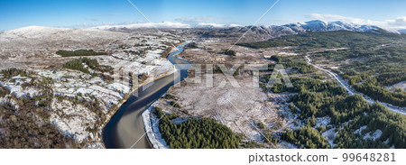 Aerial view of snow covered Gweebarra River between Doochary and Lettermacaward in Donegal - Ireland Aerial view of snow covered Gweebarra River between Doochary and Lettermacaward in Donegal - Ireland 99648281