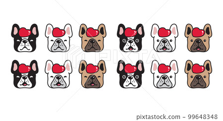 dog vector french bulldog icon heart valentine emotion face puppy head pet character cartoon symbol tattoo stamp scarf illustration design isolated 99648348