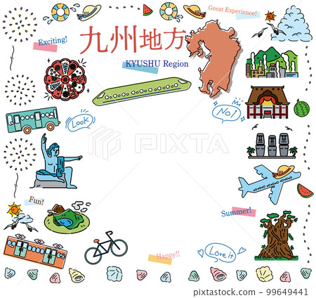 日本九州地區夏季特產觀光一組圖標（畫線） 99649441