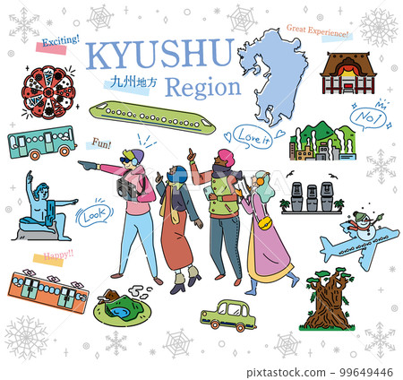 一組圖標(線條圖),供喜歡在日本九州地區享受冬季觀光的遊客使用 一組圖標(線條圖),供喜歡在日本九州地區享受冬季觀光的遊客使用 99649446