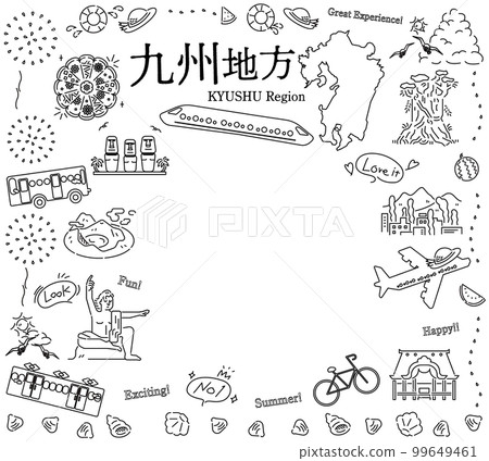 一組日本九州地區夏季特產觀光圖標(黑白線描) 一組日本九州地區夏季特產觀光圖標(黑白線描) 99649461
