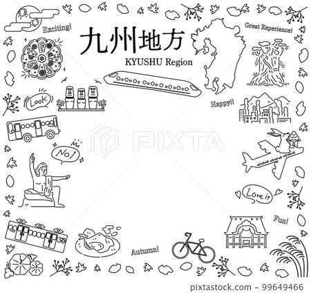 日本九州地區秋季特產觀光圖標集（黑白線描） 99649466