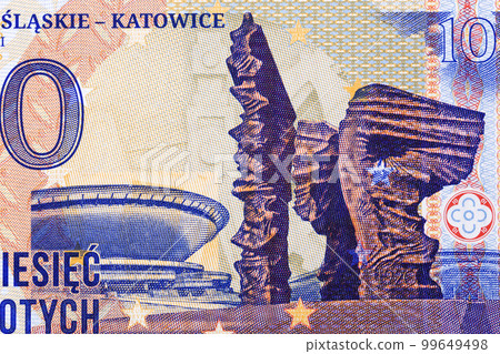 Monument to Silesian insurgents and Saucer in Katowice from money Monument to Silesian insurgents and Saucer in Katowice from money 99649498