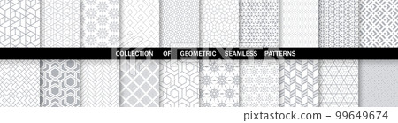 Geometric set of seamless gray and white patterns. Simpless vector graphics. 99649674