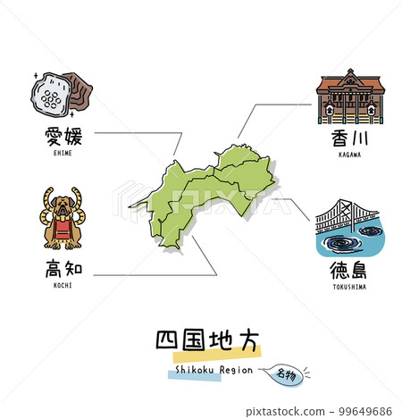 日本四國地區的著名觀光地、地圖、圖標集(畫線) 日本四國地區的著名觀光地、地圖、圖標集(畫線) 99649686