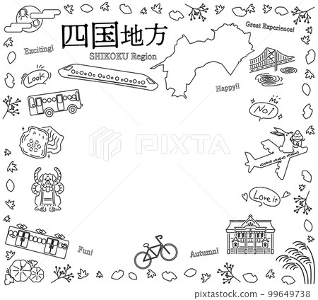 A set of autumn specialty sightseeing icons in the Shikoku region of Japan (line drawing black and white) A set of autumn specialty sightseeing icons in the Shikoku region of Japan (line drawing black and white) 99649738