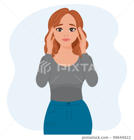Woman in a stressful situation. Emotions and gestures. Flat style illustration, vector Woman in a stressful situation. Emotions and gestures. Flat style illustration, vector 99649822