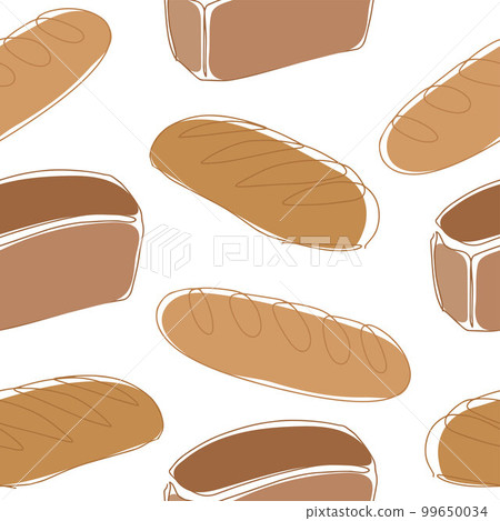 Seamless pattern. Bakery products in the style of drawing a continuous line. Sketch of a black line on a white background. Vector illustration. Seamless pattern. Bakery products in the style of drawing a continuous line. Sketch of a black line on a white background. Vector illustration. 99650034