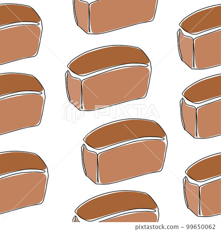 Seamless pattern. Bakery products in the style of drawing a continuous line. Sketch of a black line on a white background. Vector illustration. 99650062