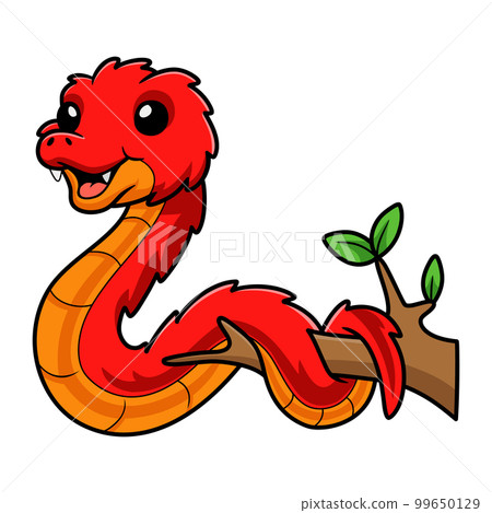 Cute spiny bush viper cartoon on tree branch 99650129