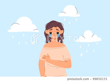 Depressed cartoon female characters. Young woman cry, sad or tired teenager. Failure, frustration and negative feelings vector scene 99650131