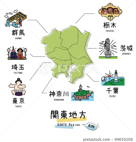 Famous sightseeing in the Kanto region of Japan, map, set of icons (line drawing) Famous sightseeing in the Kanto region of Japan, map, set of icons (line drawing) 99650208