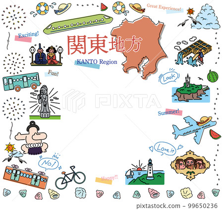 一組日本關東地區夏季特產觀光圖標（畫線） 99650236