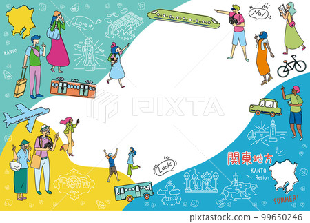 遊客在日本關東地區享受夏季特色觀光，一組圖標（畫線） 99650246